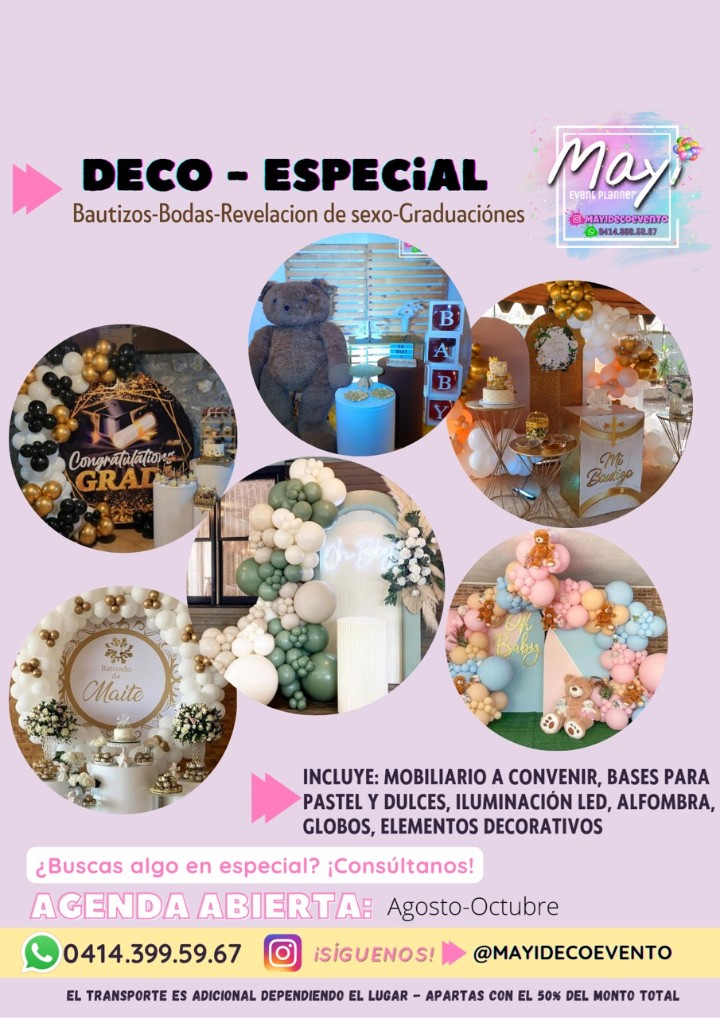 Deco Especial — Bautizos, Bodas, Revelación de Sexo — Sublimayi